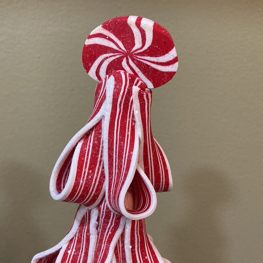 HOLIDAY TIME PEPPERMINT RIBBON TREES SET OF 2 - Picture 3 of 16